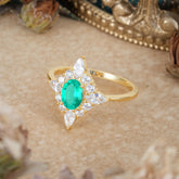 Vintage 1 Carat Oval Cut Cluster Emerald Engagement Ring